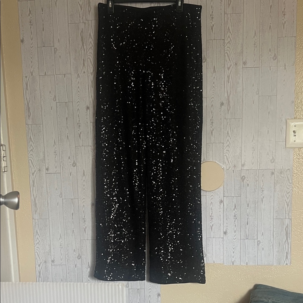 H&M Black Sequin Straight Leg Pants
